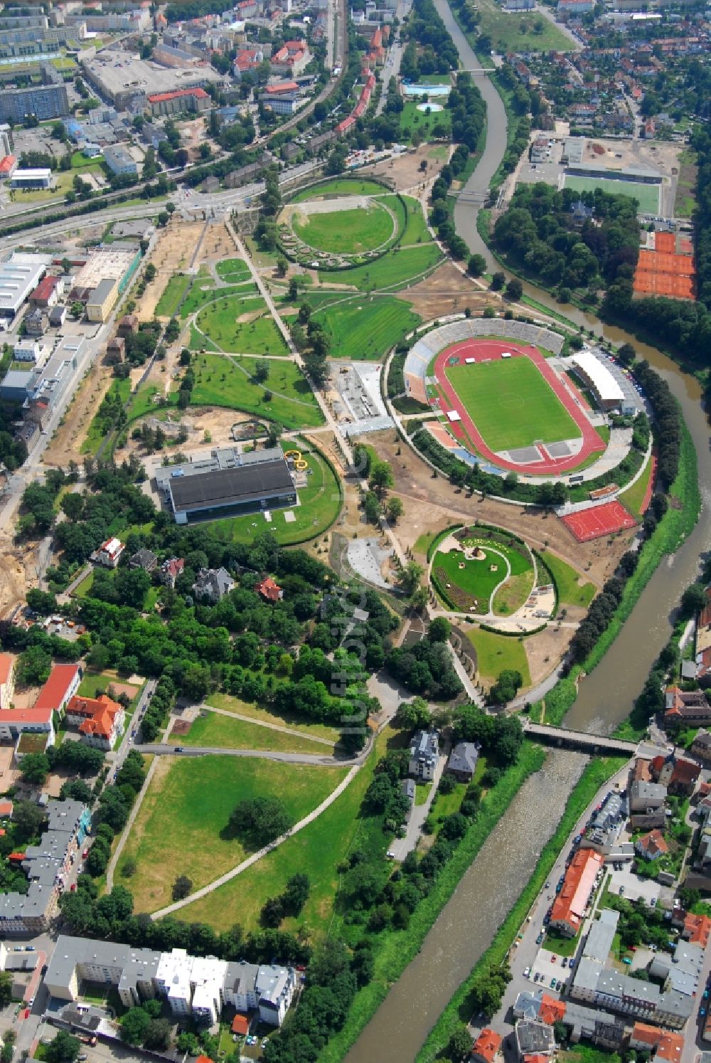 Luftbild Gera - Sportstätten-Gelände der Arena des Stadion Stadion der Freundschaft in Gera im Bundesland Thüringen, Deutschland