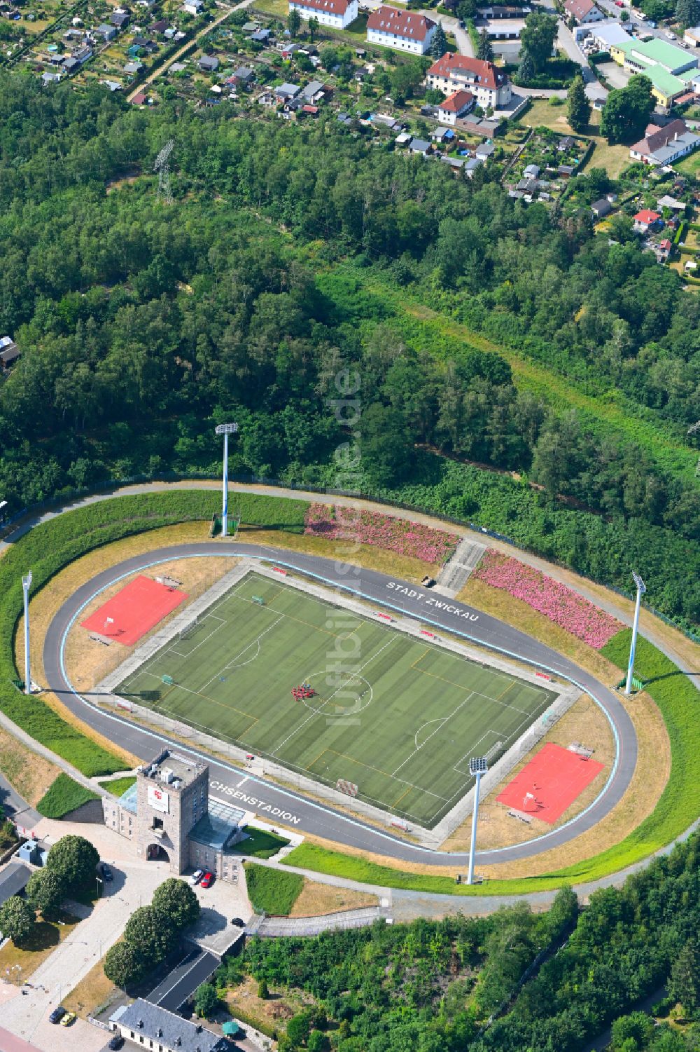 Zwickau aus der Vogelperspektive: Sportstätten-Gelände der Arena des Stadion Westsachsenstadion in Zwickau im Bundesland Sachsen, Deutschland