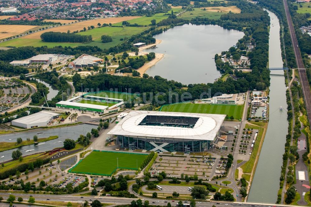 Wolfsburg von oben - Sportstätten-Gelände der Arena des Stadion in Wolfsburg im Bundesland Niedersachsen