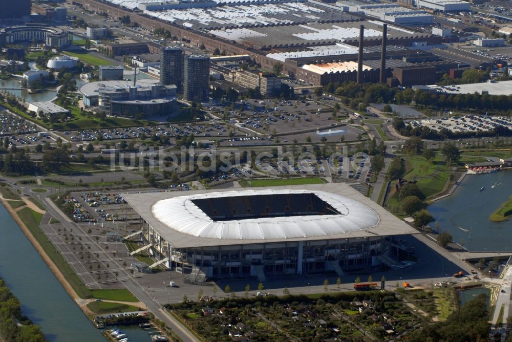 Luftaufnahme Wolfsburg - Sportstätten-Gelände der Arena des Stadion in Wolfsburg im Bundesland Niedersachsen