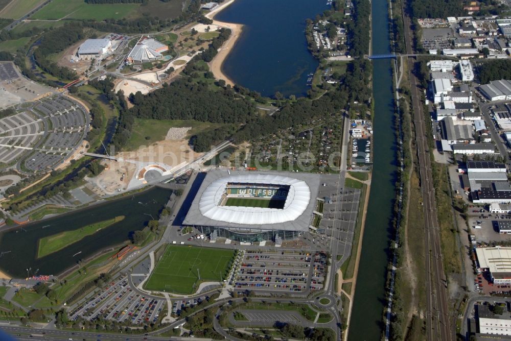 Luftaufnahme Wolfsburg - Sportstätten-Gelände der Arena des Stadion in Wolfsburg im Bundesland Niedersachsen