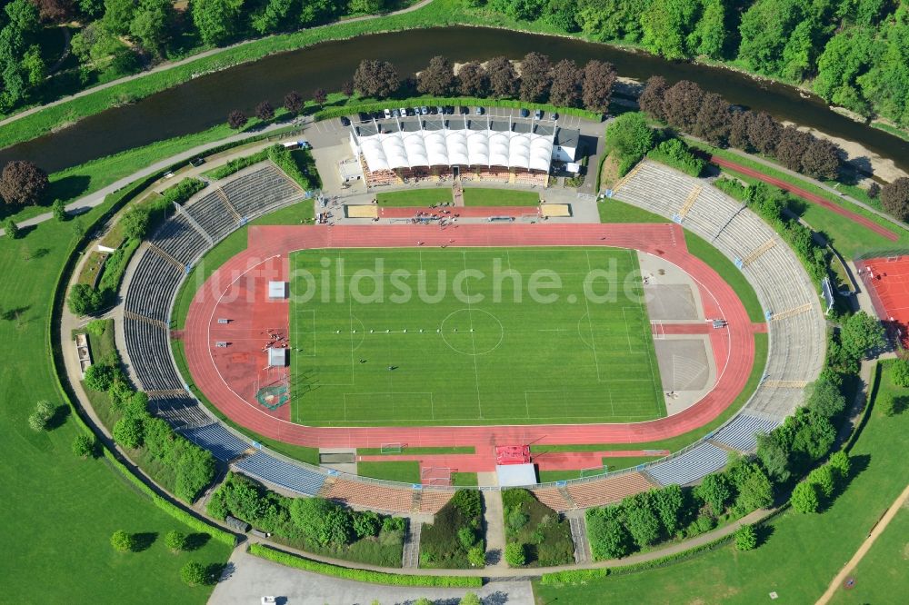 Luftbild Gera - Sportstätten-Gelände der Arena des Stadium der Freundschaft in Gera im Bundesland Thüringen