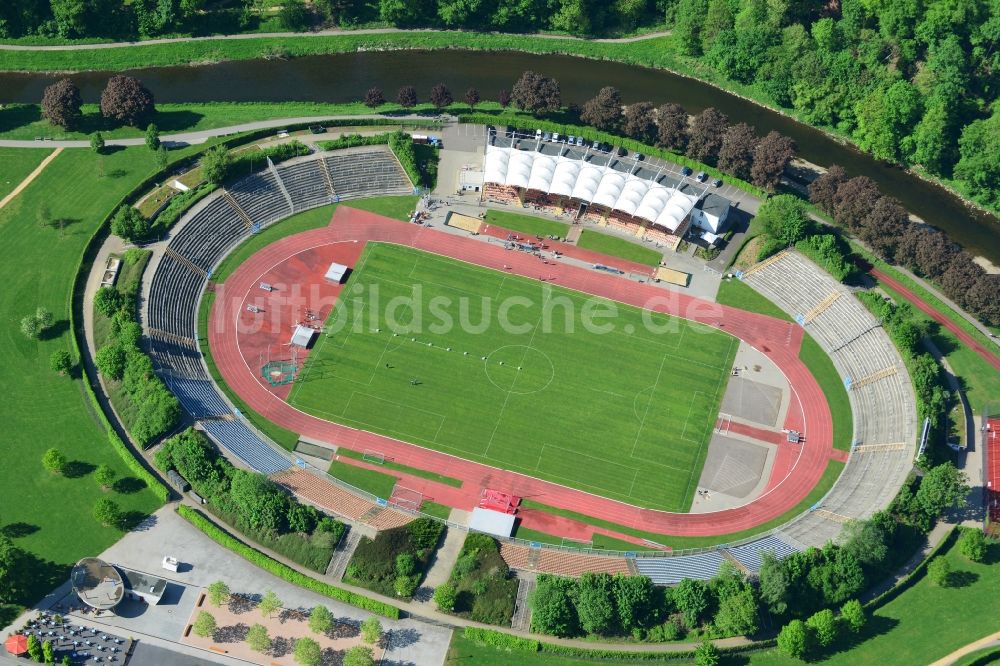 Luftaufnahme Gera - Sportstätten-Gelände der Arena des Stadium der Freundschaft in Gera im Bundesland Thüringen