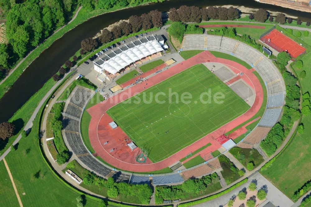 Luftbild Gera - Sportstätten-Gelände der Arena des Stadium der Freundschaft in Gera im Bundesland Thüringen