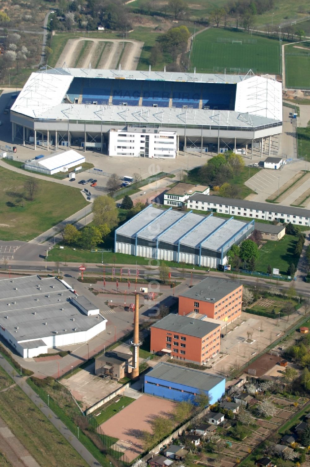 Magdeburg aus der Vogelperspektive: Sportstätten-Gelände der MDCC-Arena in Magdeburg im Bundesland Sachsen-Anhalt