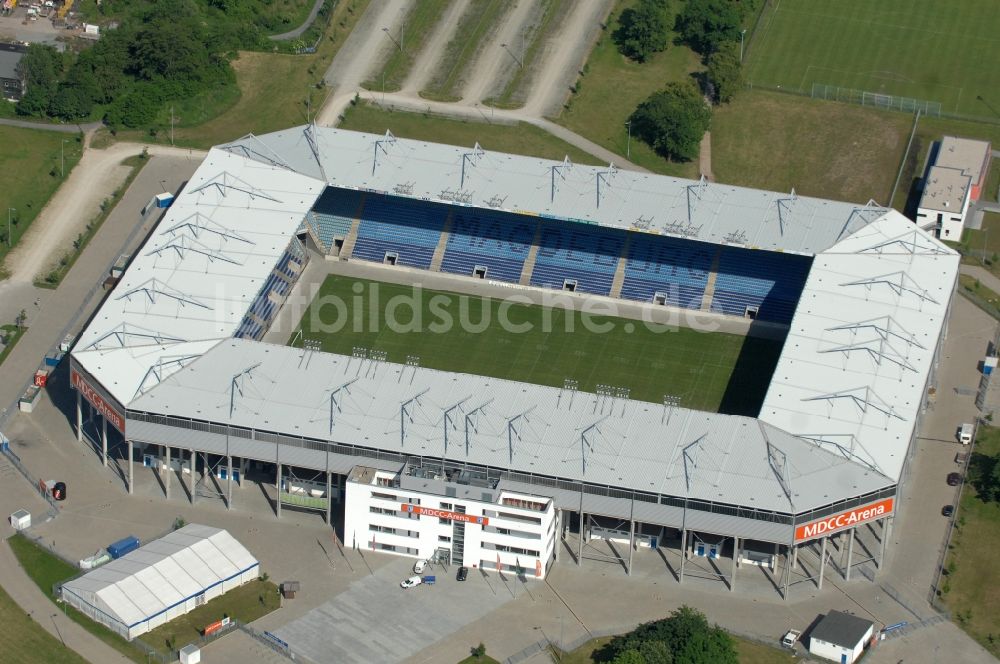 Magdeburg von oben - Sportstätten-Gelände der MDCC-Arena in Magdeburg im Bundesland Sachsen-Anhalt