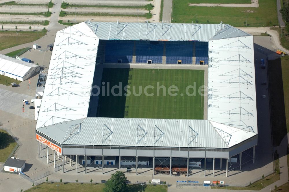 Magdeburg von oben - Sportstätten-Gelände der MDCC-Arena in Magdeburg im Bundesland Sachsen-Anhalt