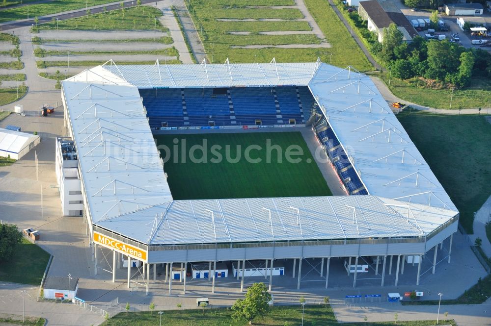 Magdeburg von oben - Sportstätten-Gelände der MDCC-Arena in Magdeburg im Bundesland Sachsen-Anhalt