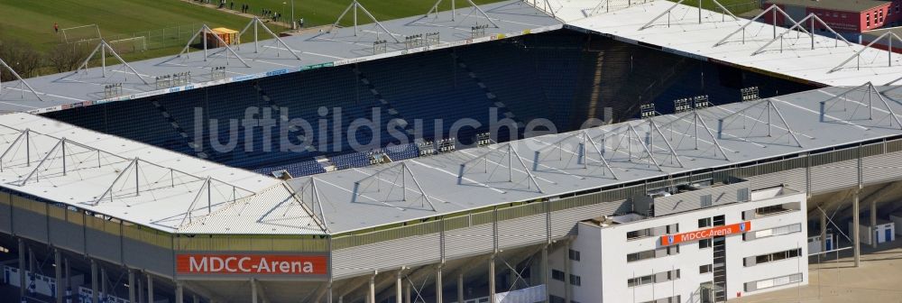 Magdeburg von oben - Sportstätten-Gelände der MDCC-Arena in Magdeburg im Bundesland Sachsen-Anhalt