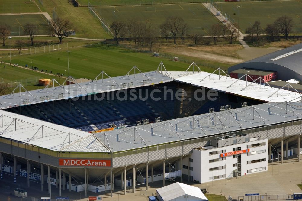 Magdeburg aus der Vogelperspektive: Sportstätten-Gelände der MDCC-Arena in Magdeburg im Bundesland Sachsen-Anhalt