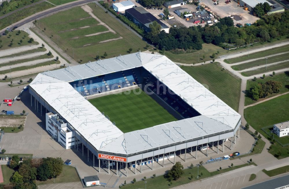 Magdeburg von oben - Sportstätten-Gelände der MDCC-Arena in Magdeburg im Bundesland Sachsen-Anhalt