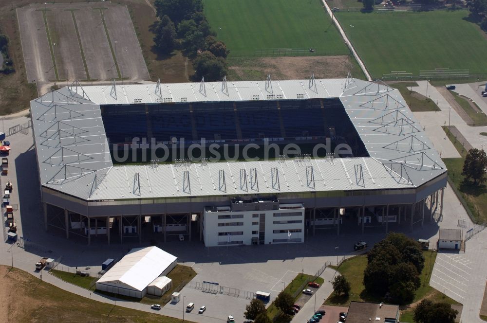 Magdeburg von oben - Sportstätten-Gelände der MDCC-Arena in Magdeburg im Bundesland Sachsen-Anhalt