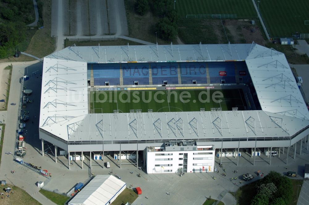 Magdeburg von oben - Sportstätten-Gelände der MDCC-Arena in Magdeburg im Bundesland Sachsen-Anhalt