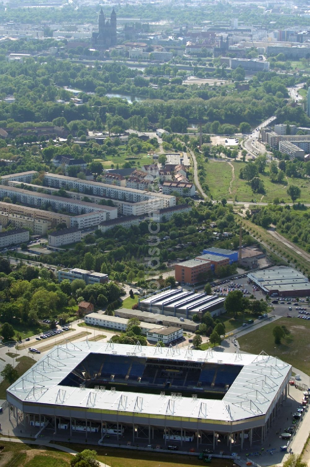 Magdeburg von oben - Sportstätten-Gelände der MDCC-Arena in Magdeburg im Bundesland Sachsen-Anhalt