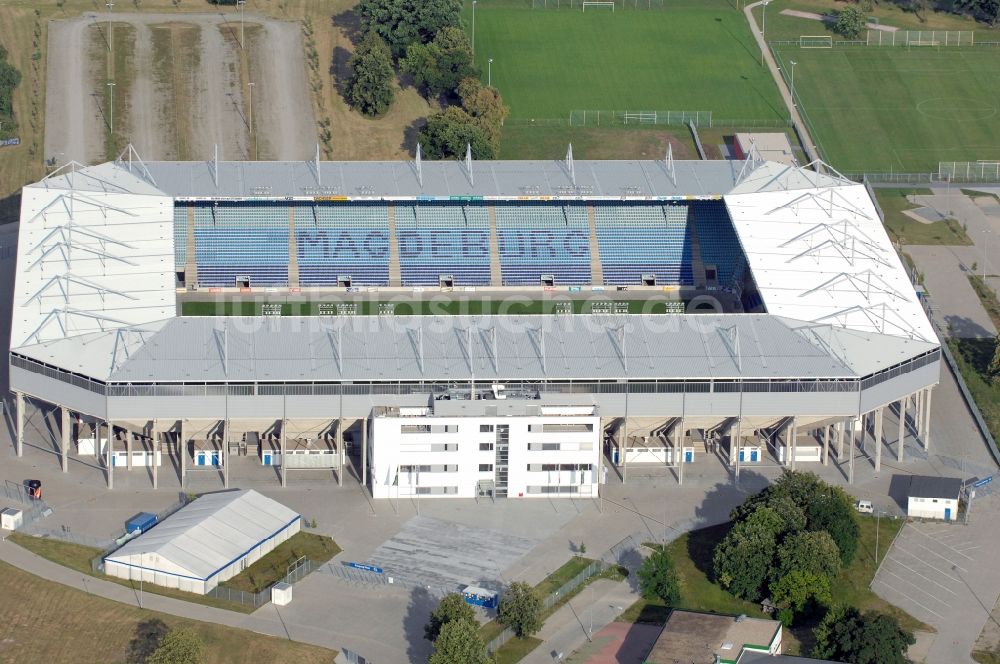 Magdeburg von oben - Sportstätten-Gelände der MDCC-Arena in Magdeburg im Bundesland Sachsen-Anhalt