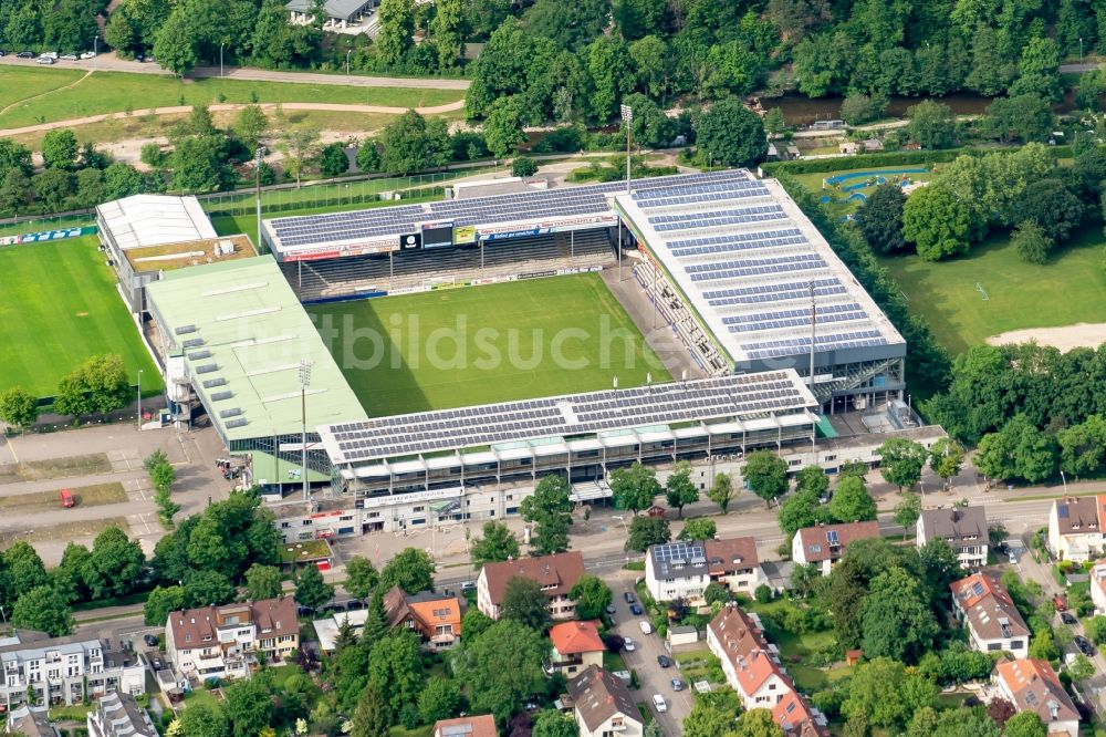 Freiburg im Breisgau aus der Vogelperspektive: Sportstätten-Gelände des Stadion Dreisam Stadion SC Freiburg in Freiburg im Breisgau im Bundesland Baden-Württemberg, Deutschland