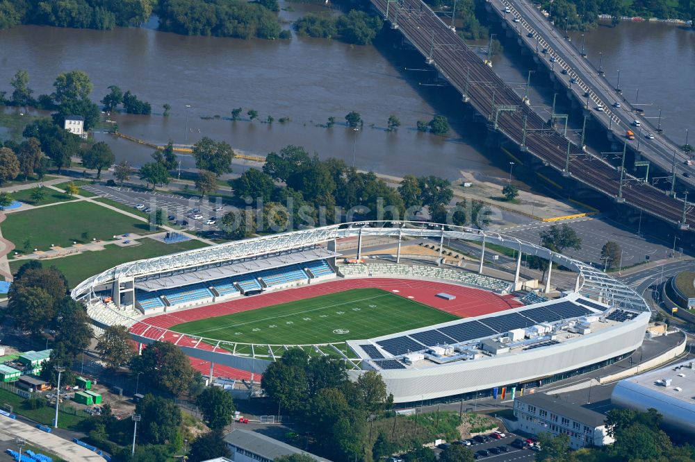 Dresden von oben - Sportstätten-Gelände des Stadion Heinz-Steyer-Stadion in Dresden im Bundesland Sachsen, Deutschland