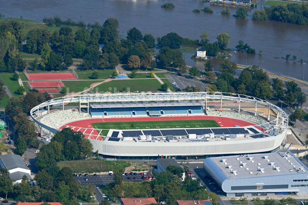 Dresden aus der Vogelperspektive: Sportstätten-Gelände des Stadion Heinz-Steyer-Stadion in Dresden im Bundesland Sachsen, Deutschland