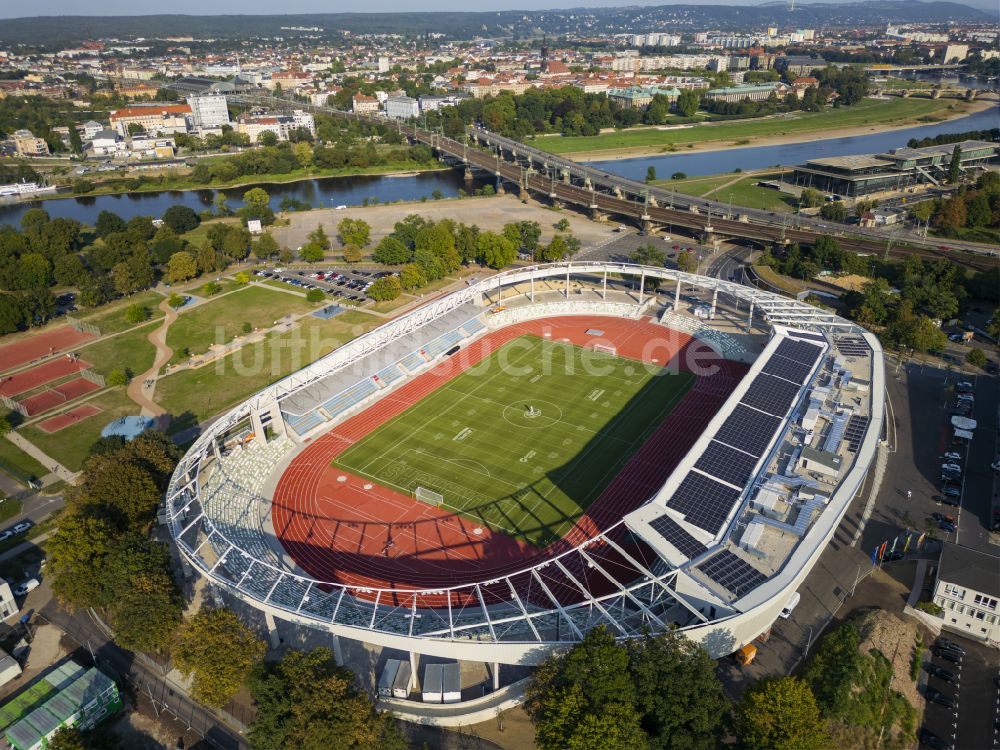 Dresden von oben - Sportstätten-Gelände des Stadion Heinz-Steyer-Stadion in Dresden im Bundesland Sachsen, Deutschland