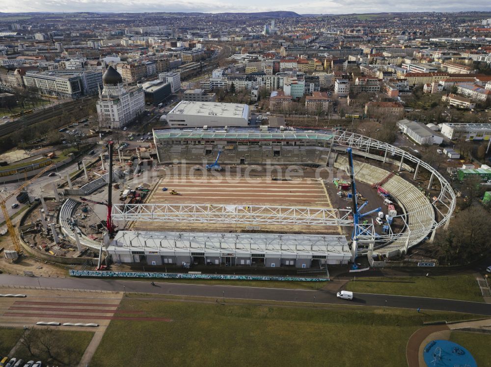 Dresden aus der Vogelperspektive: Sportstätten-Gelände des Stadion Heinz-Steyer-Stadion in Dresden im Bundesland Sachsen, Deutschland