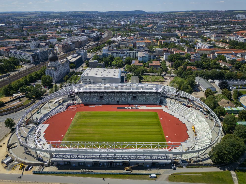 Dresden von oben - Sportstätten-Gelände des Stadion Heinz-Steyer-Stadion in Dresden im Bundesland Sachsen, Deutschland