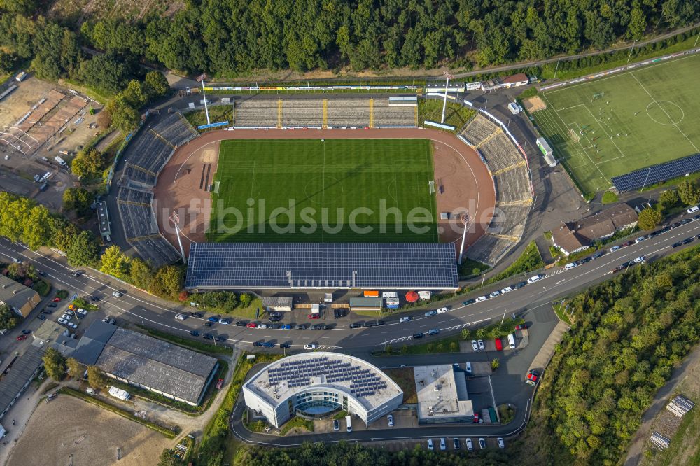 Siegen von oben - Sportstätten-Gelände des Stadion Leimbachstadion in Siegen im Bundesland Nordrhein-Westfalen, Deutschland