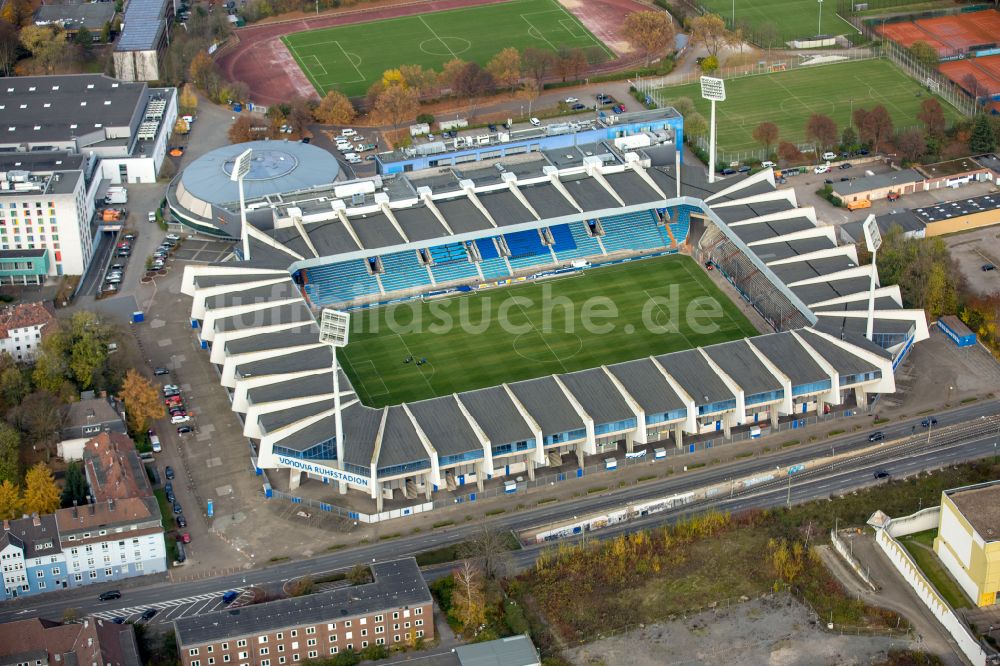 Bochum von oben - Sportstätten-Gelände Vonovia Ruhrstadion in Bochum im Bundesland Nordrhein-Westfalen