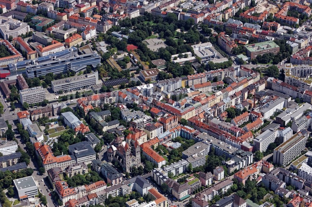 Luftbild München - St. Benno Viertel und Hochschul- Campus Lothstraße in München Maxvorstadt im Bundesland Bayern