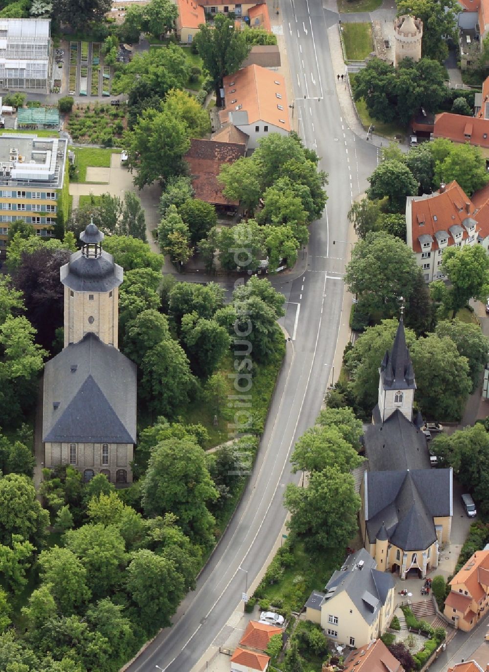 Luftbild Jena - St. Johann Baptist Kirche und Friedenskirche in Jena im Bundesland Thüringen