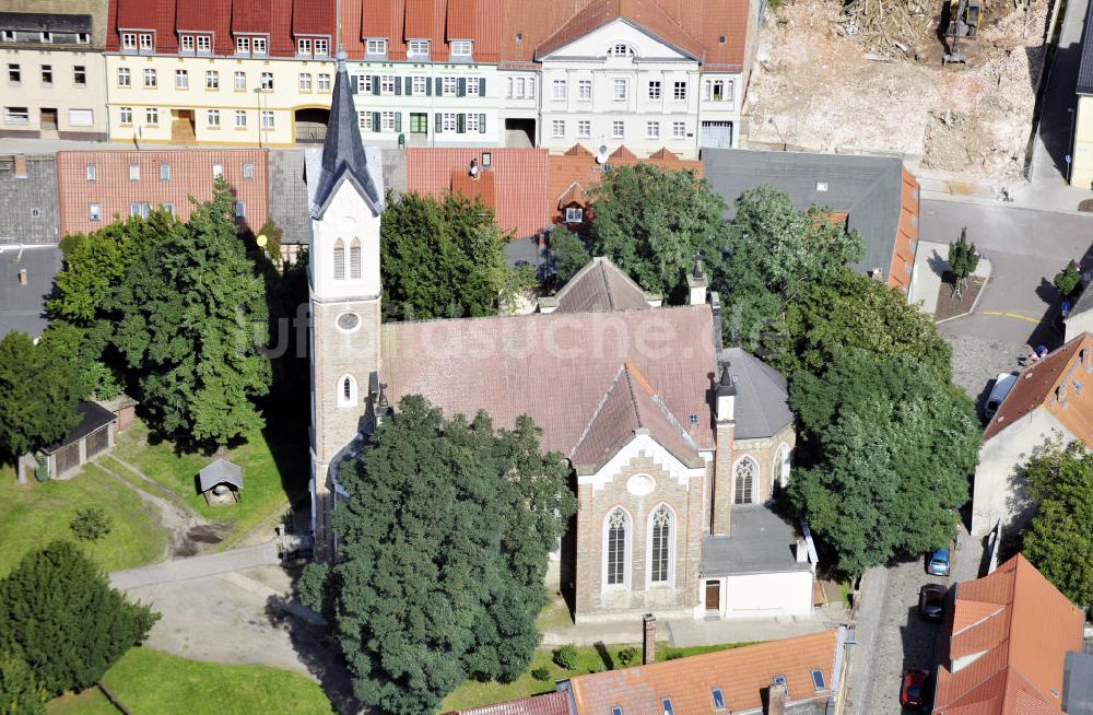 Dessau-Rosslau von oben - St. Marien Kirche Dessau-Rosslau