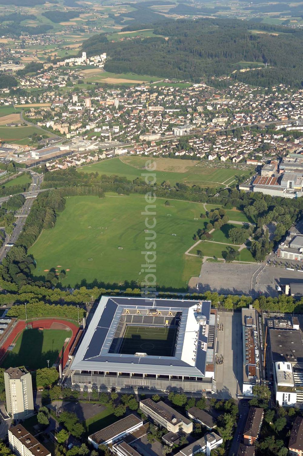 Bern von oben - Stadion - Arena des Stade de Suisse in Bern in der Schweiz