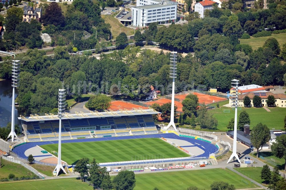 Jena von oben - Stadion des FC Carl Zeiss auf dem Ernst Abbe Sportfeld in Jena im Bundesland Thüringen