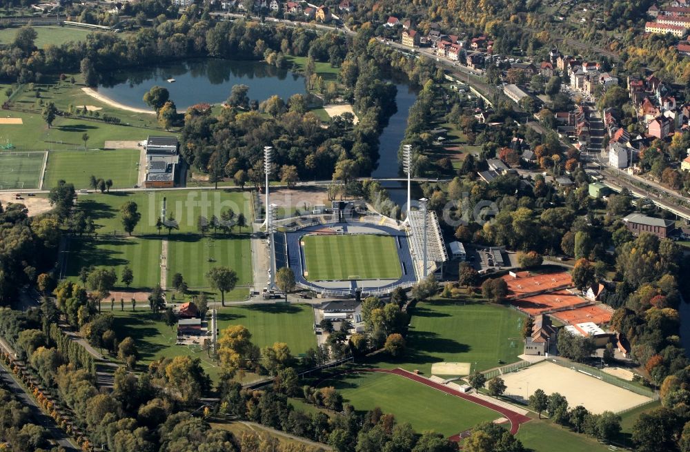 Luftbild Jena - Stadion des FC Carl Zeiss auf dem Ernst Abbe Sportfeld in Jena im Bundesland Thüringen