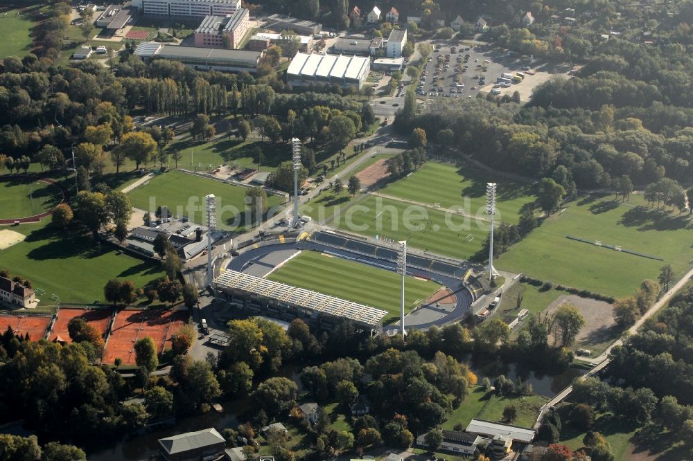 Luftbild Jena - Stadion des FC Carl Zeiss auf dem Ernst Abbe Sportfeld in Jena im Bundesland Thüringen