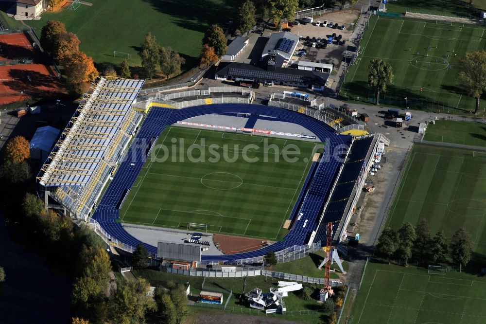 Jena von oben - Stadion des FC Carl Zeiss auf dem Ernst Abbe Sportfeld in Jena im Bundesland Thüringen