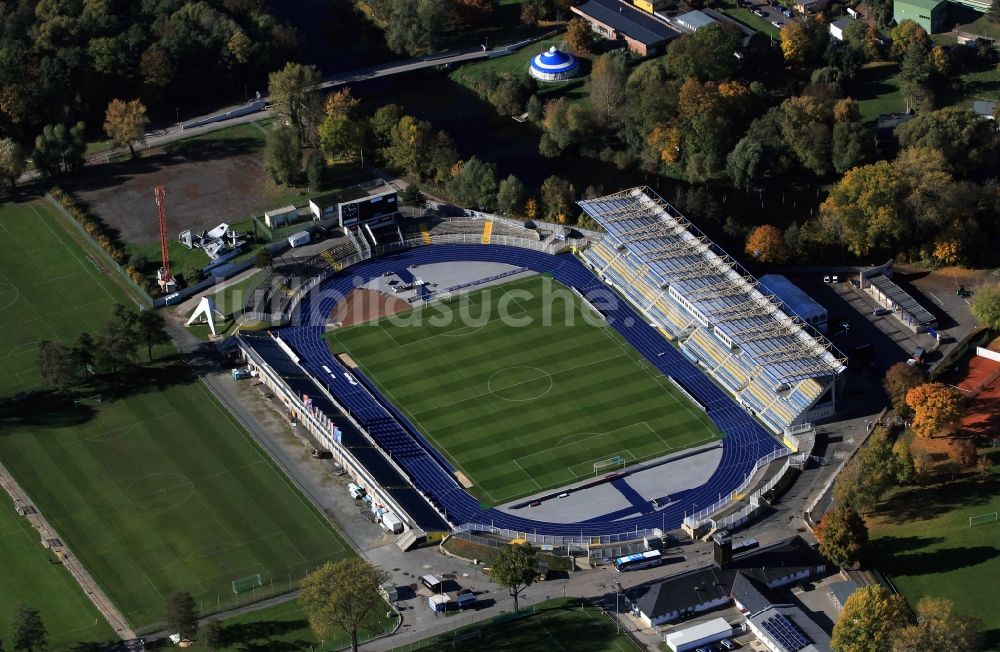 Luftbild Jena - Stadion des FC Carl Zeiss auf dem Ernst Abbe Sportfeld in Jena im Bundesland Thüringen