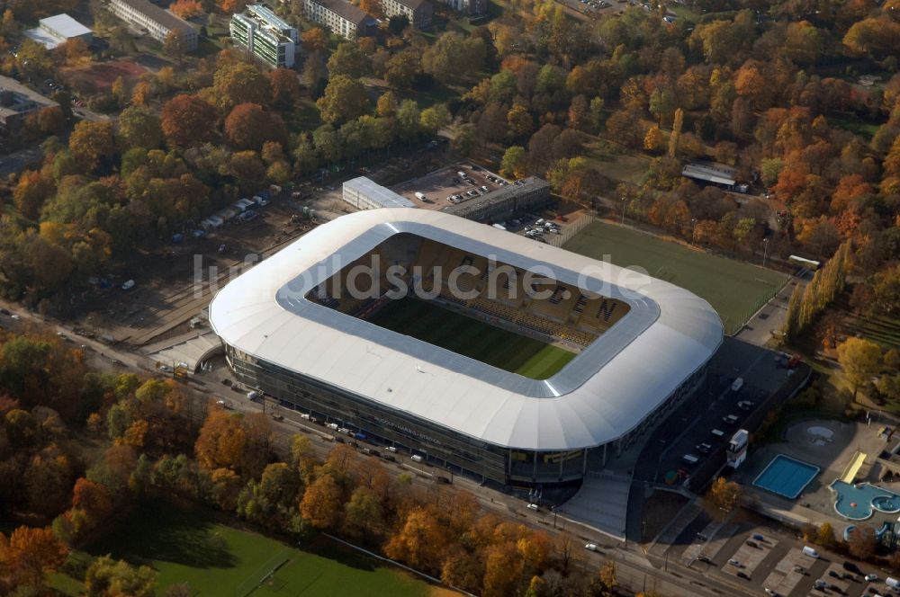 Dresden von oben - Stadion DDV-Stadion Dresden im Bundesland Sachsen