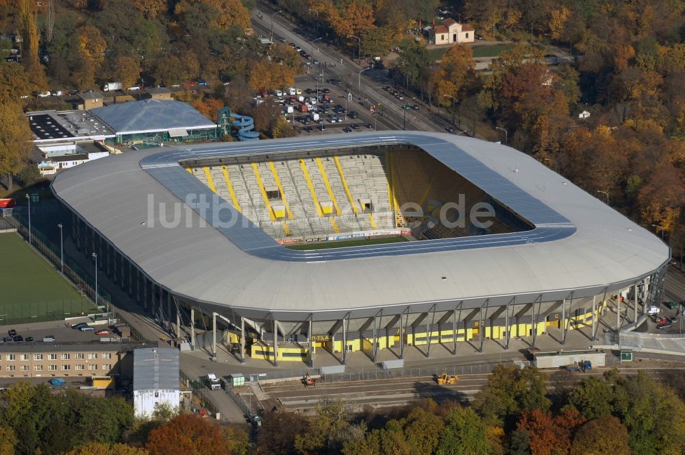 Dresden von oben - Stadion DDV-Stadion Dresden im Bundesland Sachsen