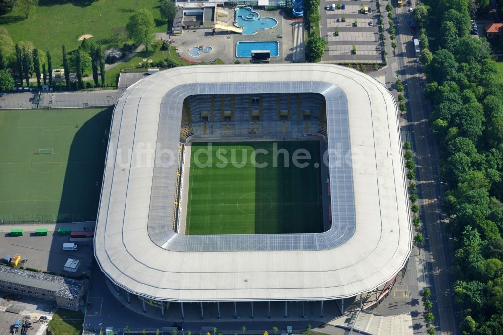 Dresden von oben - Stadion DDV-Stadion Dresden im Bundesland Sachsen