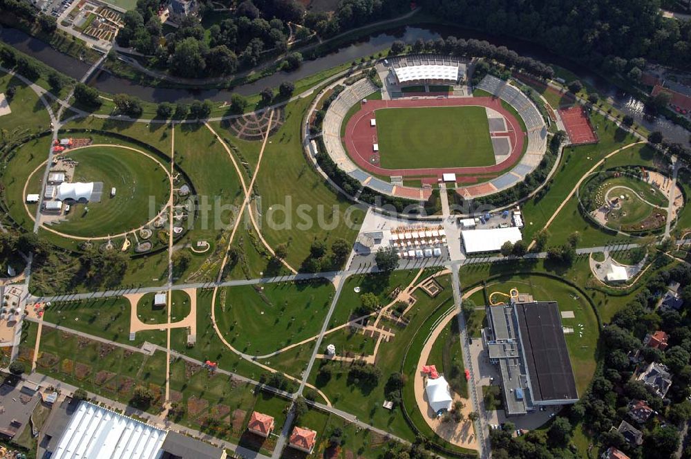 GERA aus der Vogelperspektive: Stadion der Freundschaft auf dem BUGA-Gelände Hofwiesenpark in Gera