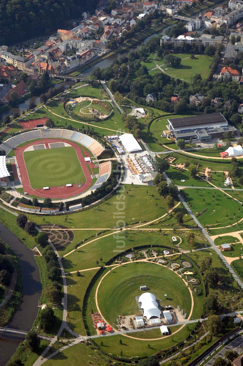 Luftbild GERA - Stadion der Freundschaft auf dem BUGA-Gelände Hofwiesenpark in Gera