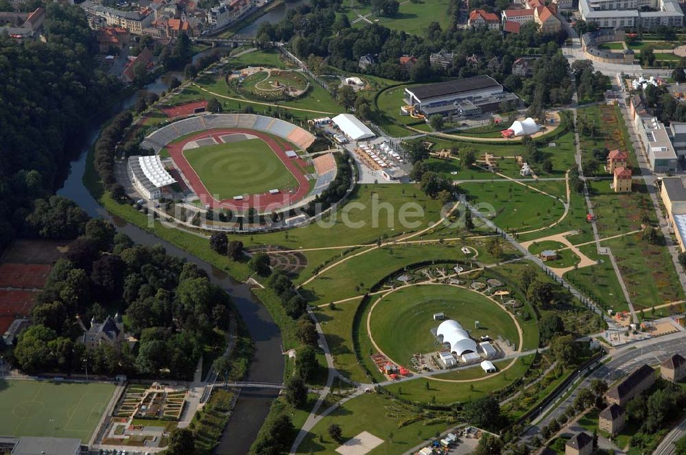 GERA aus der Vogelperspektive: Stadion der Freundschaft auf dem BUGA-Gelände Hofwiesenpark in Gera