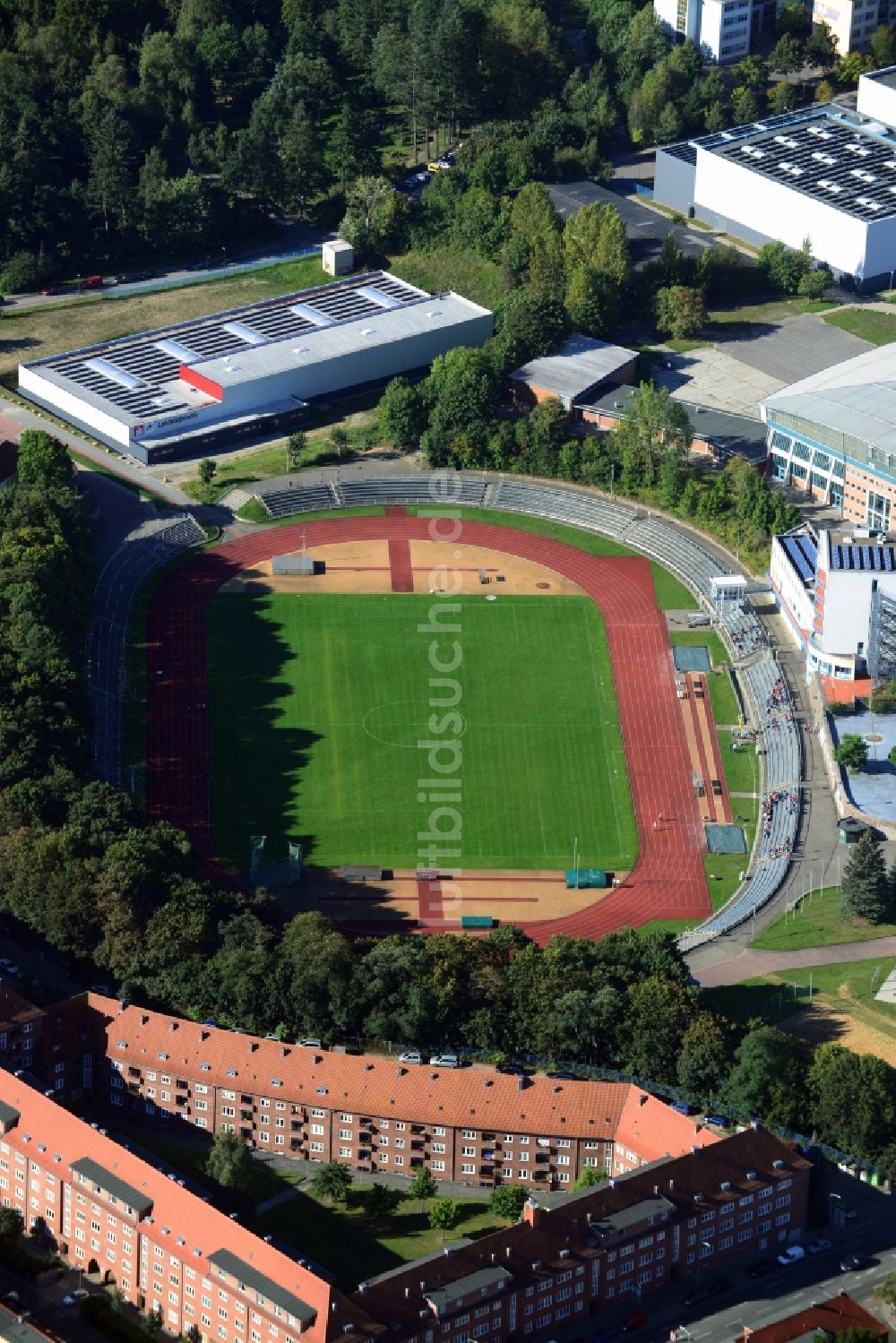 Luftaufnahme Schwerin - Stadion Lambrechtsgrund in Schwerin im Bundesland Mecklenburg-Vorpommern