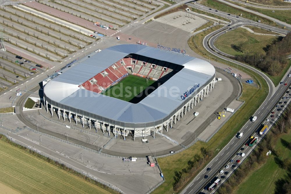 Luftaufnahme Augsburg - Stadion SGL Arena des Fußballvereins FC Augsburg im Bundesland Bayern