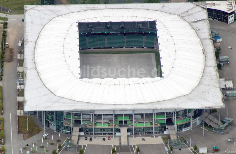 Luftaufnahme Wolfsburg - Stadion der Volkswagen Arena in den Allerwiesen in Wolfsburg im Bundesland Niedersachsen