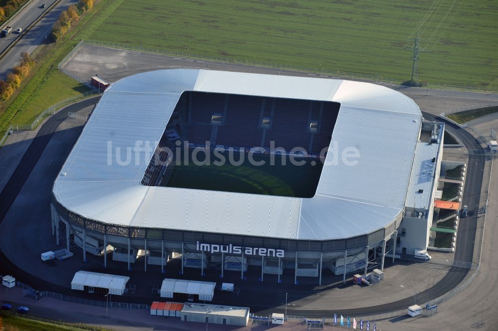 Augsburg aus der Vogelperspektive: Stadion WWK Arena des Fußballvereins FC Augsburg im Bundesland Bayern