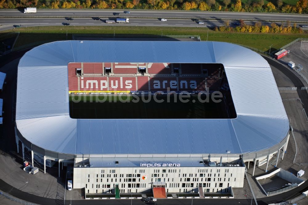 Augsburg von oben - Stadion WWK Arena des Fußballvereins FC Augsburg im Bundesland Bayern