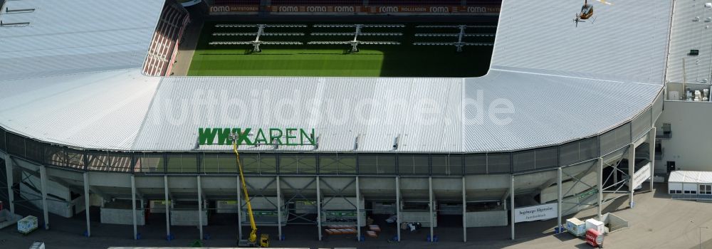 Luftaufnahme Augsburg - Stadion WWK Arena des Fußballvereins FC Augsburg im Bundesland Bayern