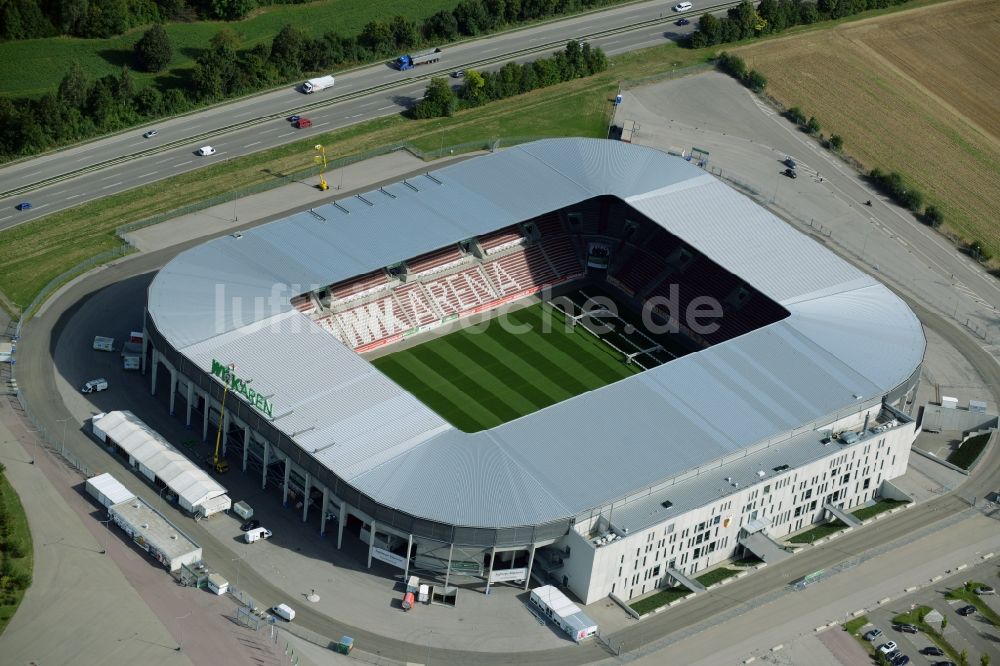 Luftaufnahme Augsburg - Stadion WWK Arena des Fußballvereins FC Augsburg im Bundesland Bayern