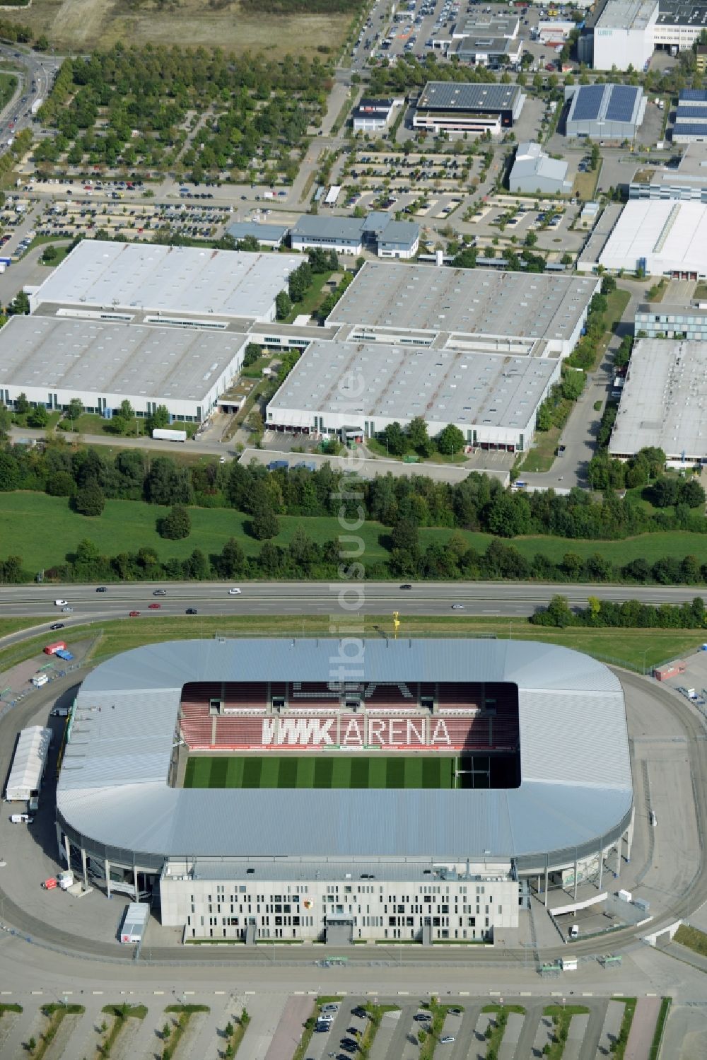 Luftbild Augsburg - Stadion WWK Arena des Fußballvereins FC Augsburg im Bundesland Bayern